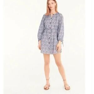 J Crew Dress Womens Small Tie Sleeve Button Front Multi Cotton Liberty Fabric